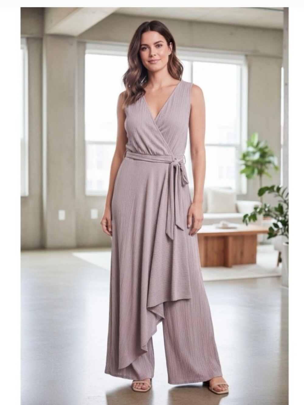 Calvin Klein Dusty Mauve Sleeveless Wrap Jumpsuit